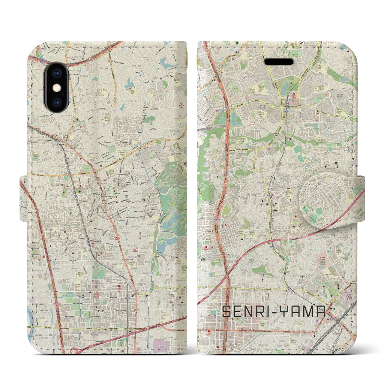 【千里山(大阪府)】地図柄iPhoneケース(手帳タイプ)ナチュラル・iPhone XS / X 用