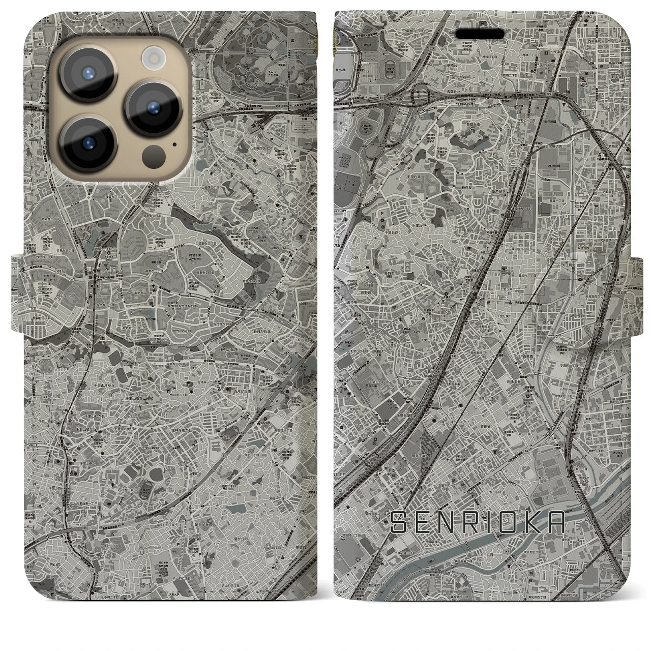 【千里丘(大阪府)】地図柄iPhoneケース(手帳タイプ)