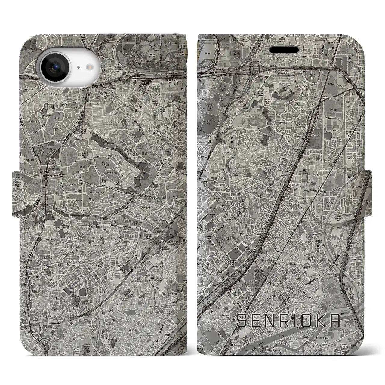 【千里丘(大阪府)】地図柄iPhoneケース(手帳タイプ)