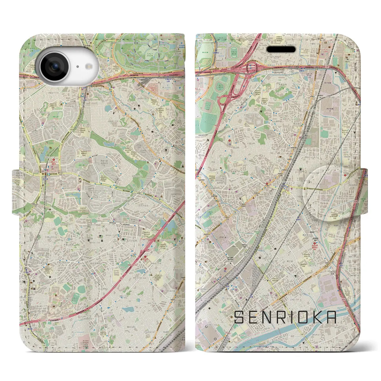 【千里丘(大阪府)】地図柄iPhoneケース(手帳タイプ)