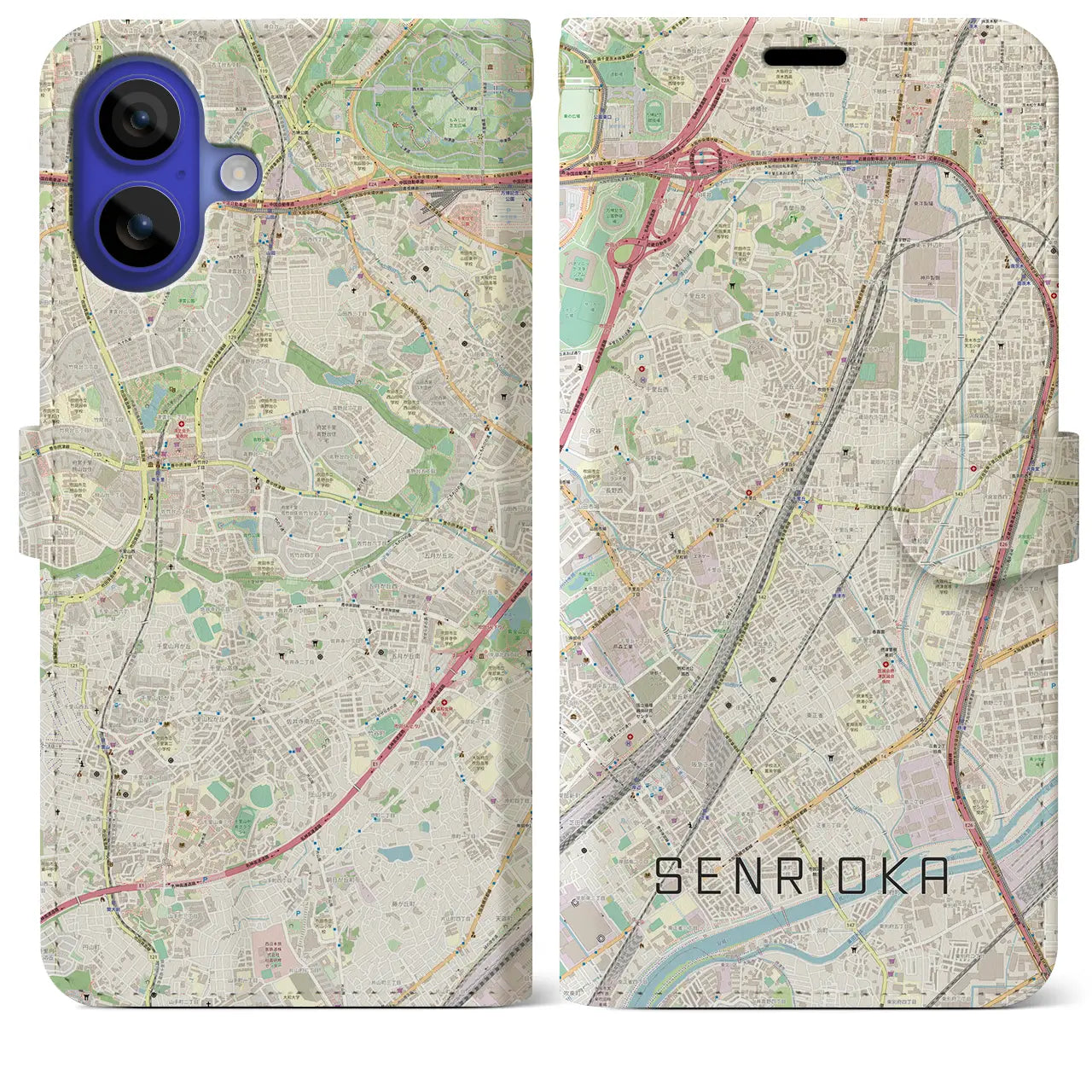 【千里丘(大阪府)】地図柄iPhoneケース(手帳タイプ)ナチュラル・iPhone 16 Pro Max 用