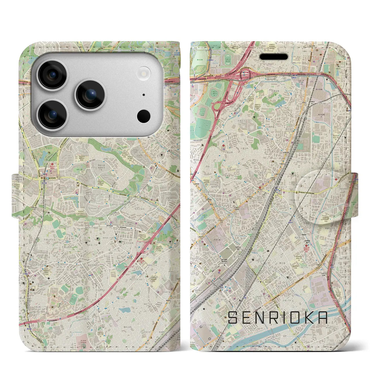 【千里丘(大阪府)】地図柄iPhoneケース(手帳タイプ)