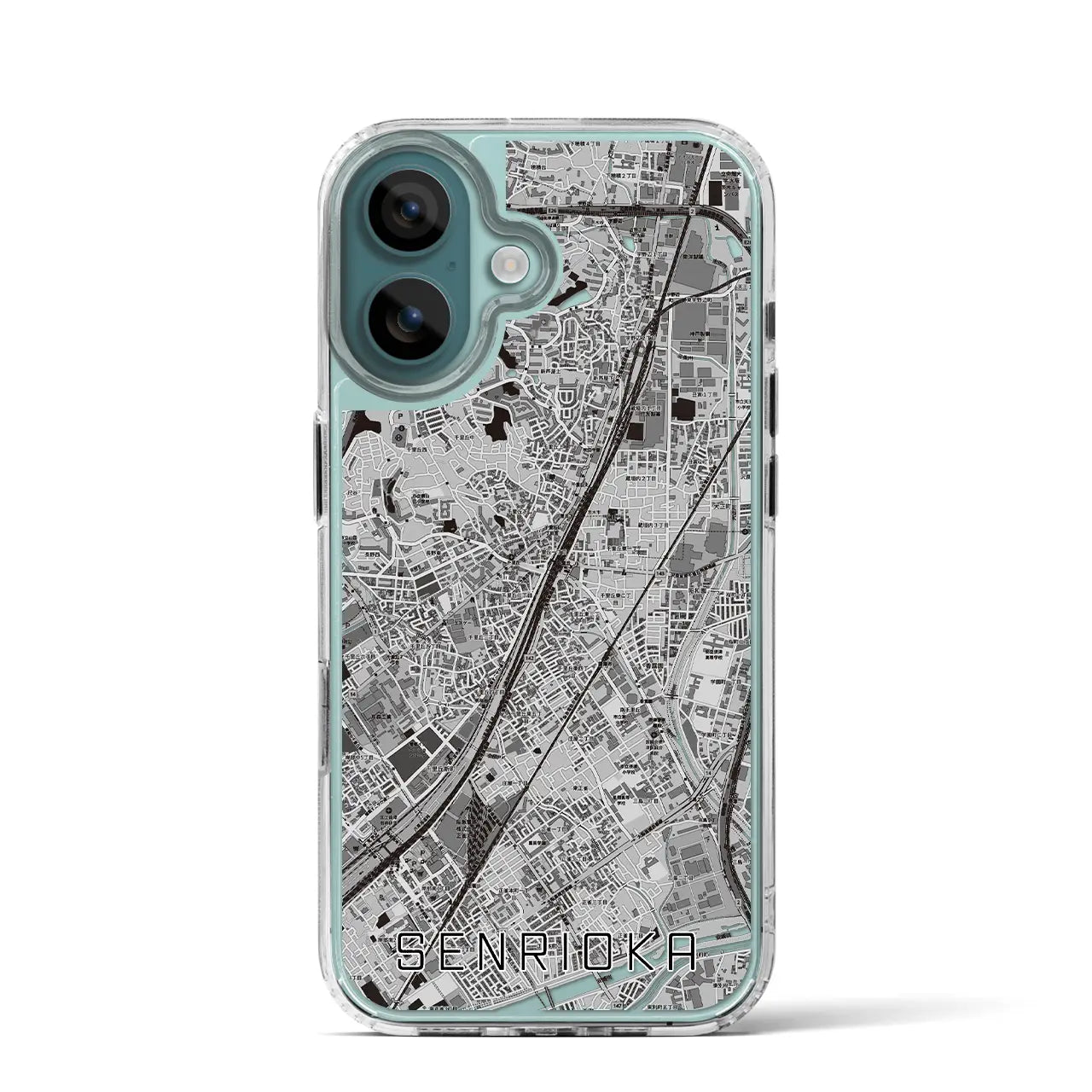 【千里丘(大阪府)】地図柄iPhoneケース(MagSafeタイプ)モノトーン・iPhone 16 Pro 用