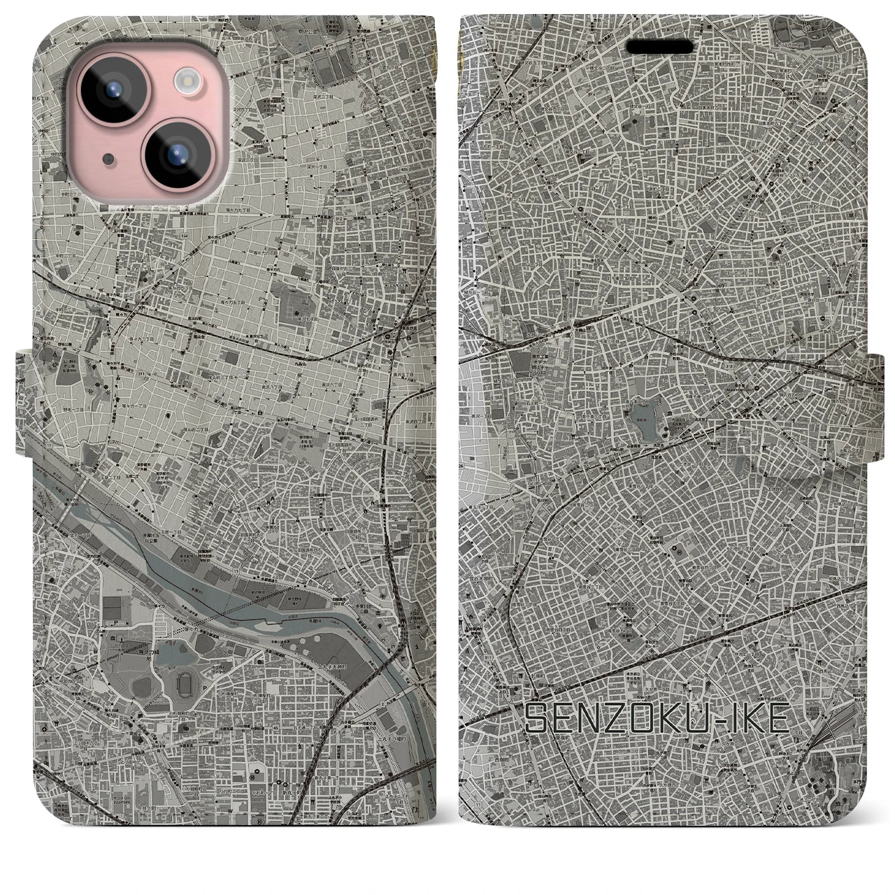 【洗足池(東京都)】地図柄iPhoneケース(手帳タイプ)