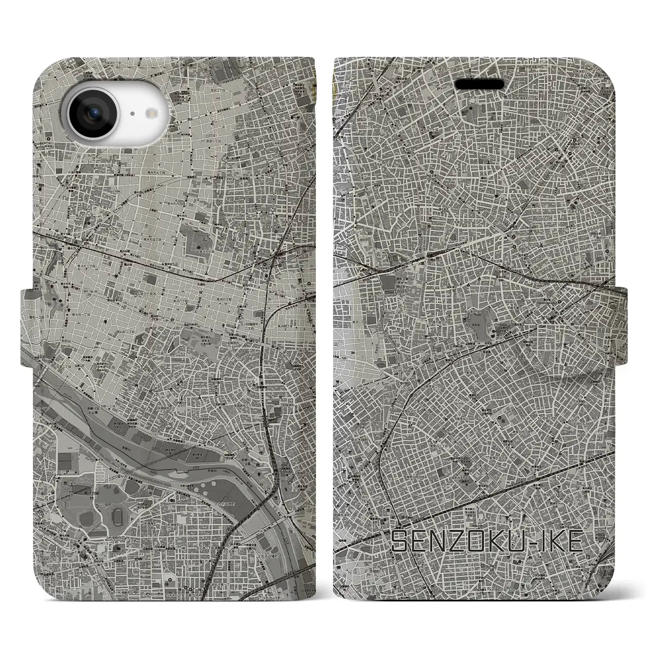 【洗足池(東京都)】地図柄iPhoneケース(手帳タイプ)