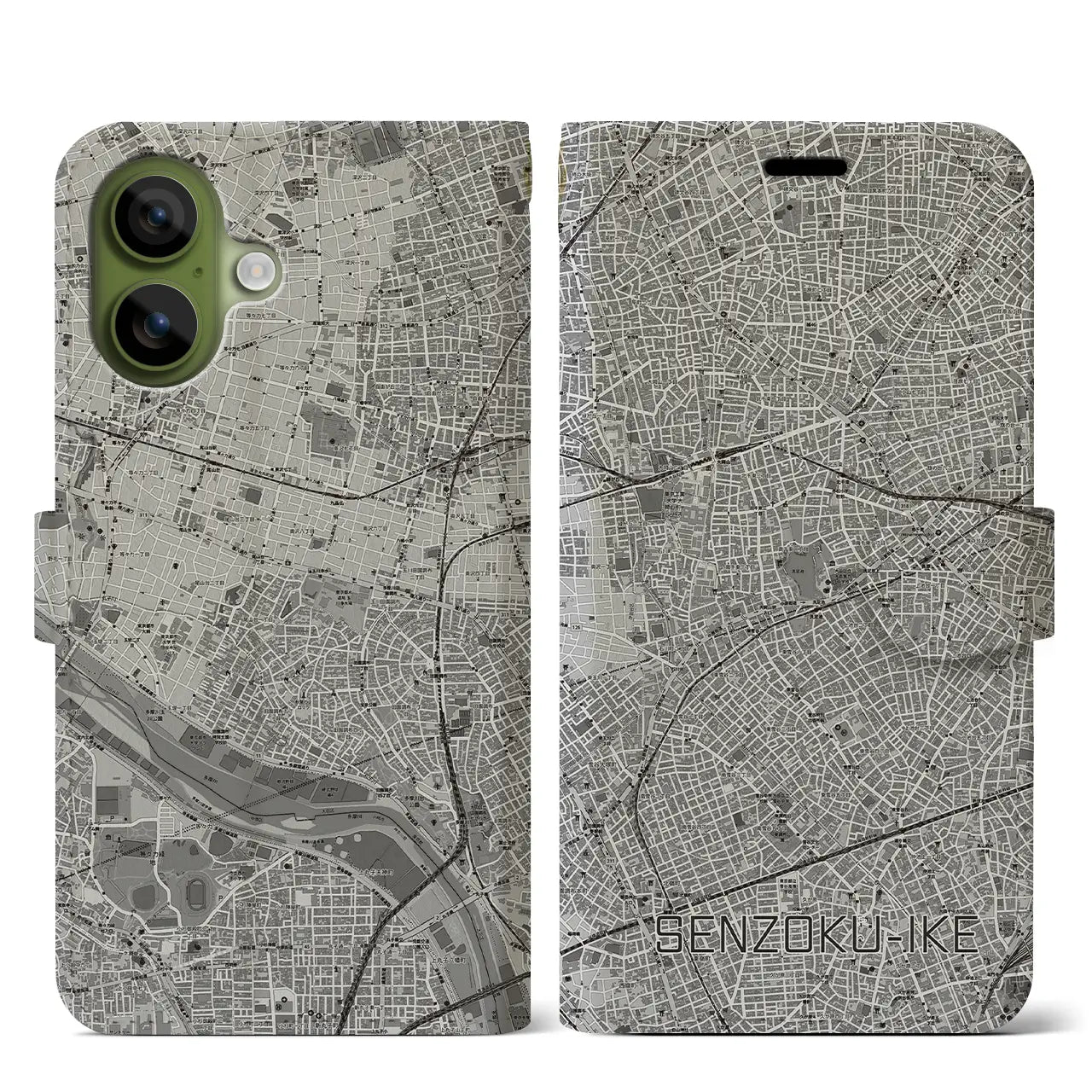 【洗足池(東京都)】地図柄iPhoneケース(手帳タイプ)