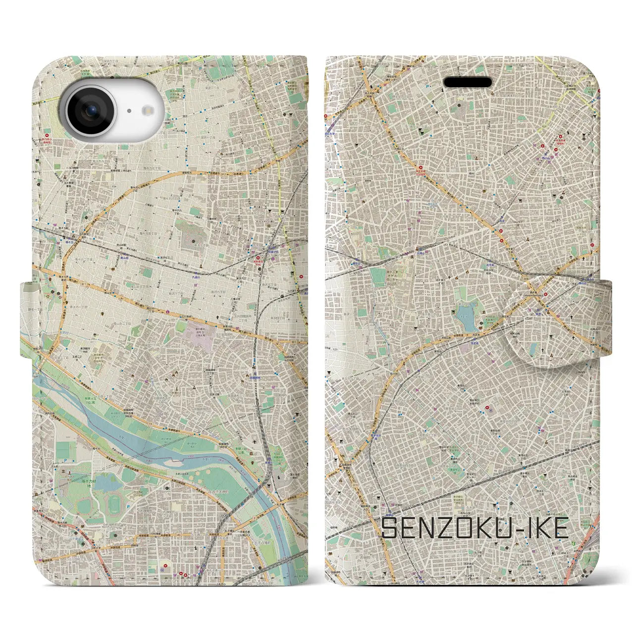 【洗足池(東京都)】地図柄iPhoneケース(手帳タイプ)