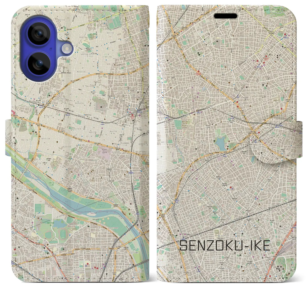 【洗足池(東京都)】地図柄iPhoneケース(手帳タイプ)ナチュラル・iPhone 16 Pro Max 用