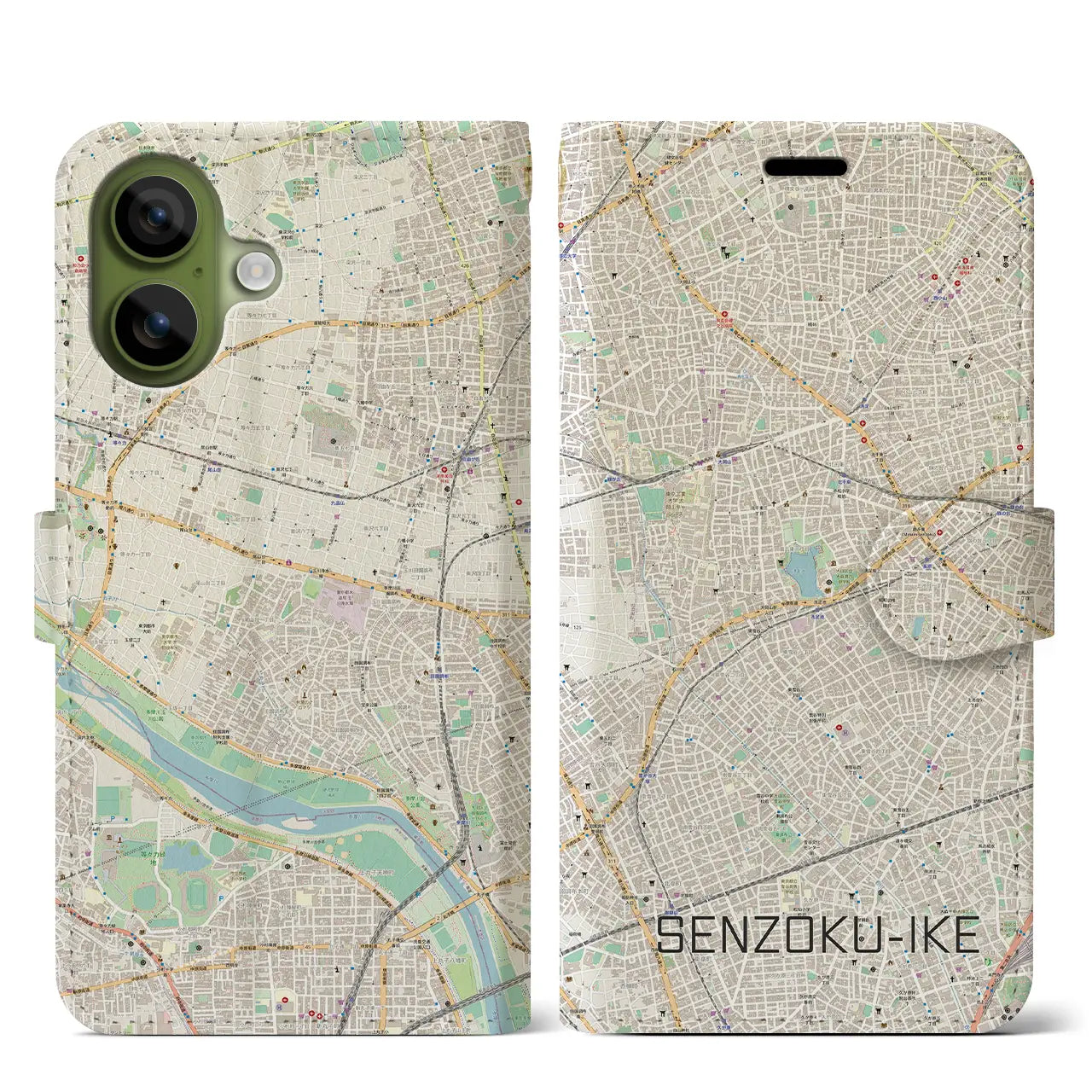 【洗足池(東京都)】地図柄iPhoneケース(手帳タイプ)