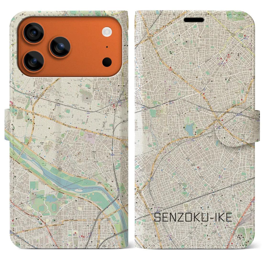 【洗足池(東京都)】地図柄iPhoneケース(手帳タイプ)