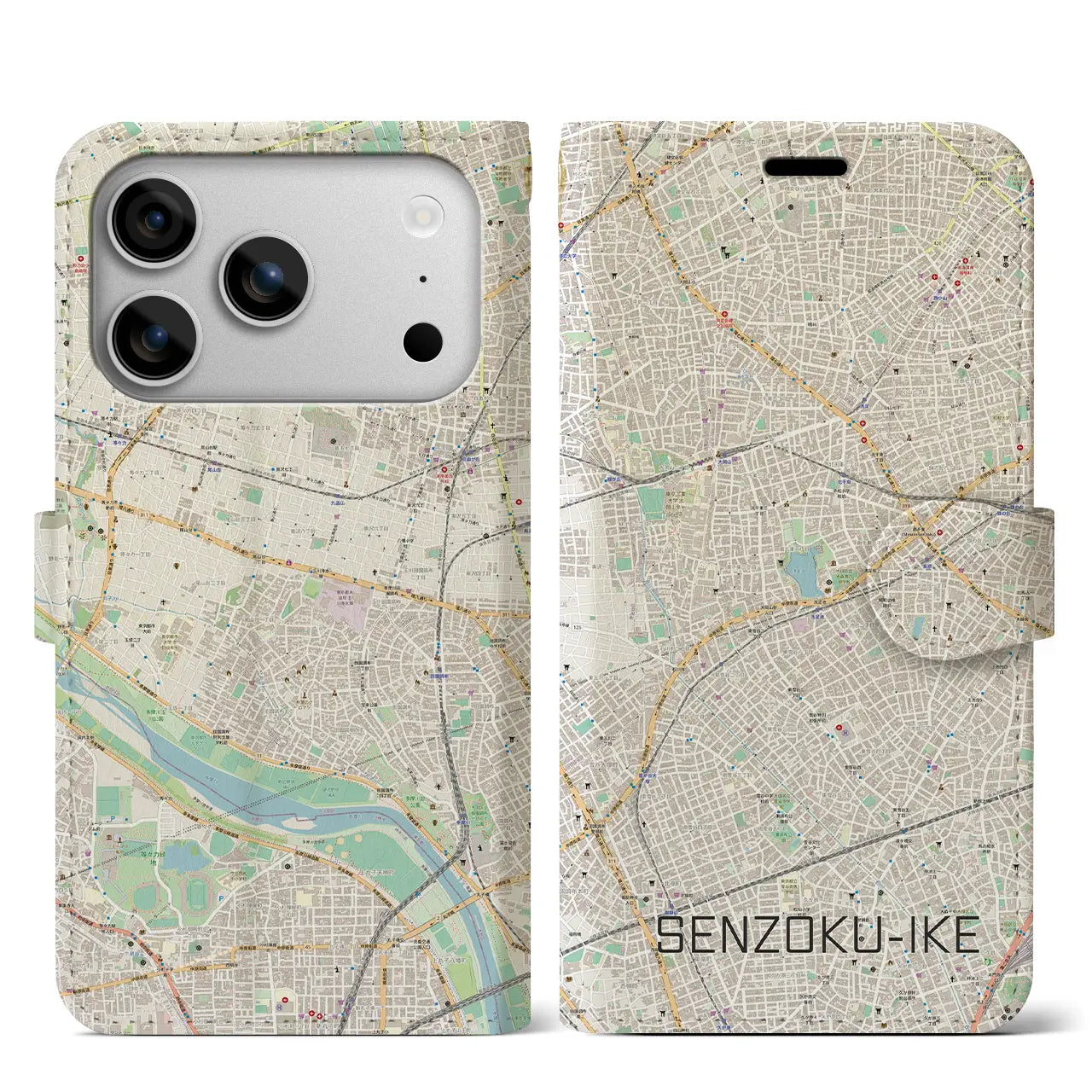 【洗足池(東京都)】地図柄iPhoneケース(手帳タイプ)
