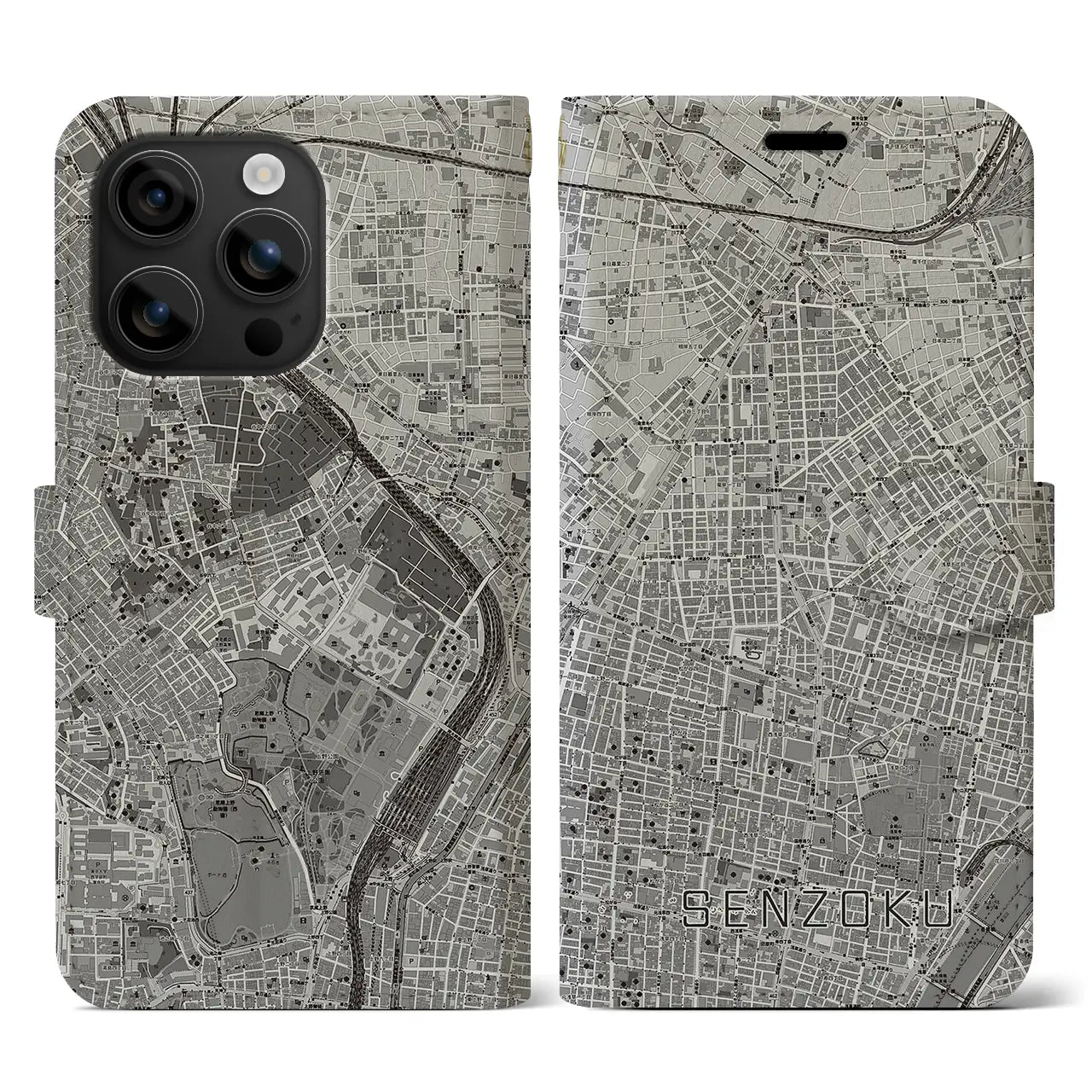 【千束(東京都)】地図柄iPhoneケース(手帳タイプ)モノトーン・iPhone 16 用