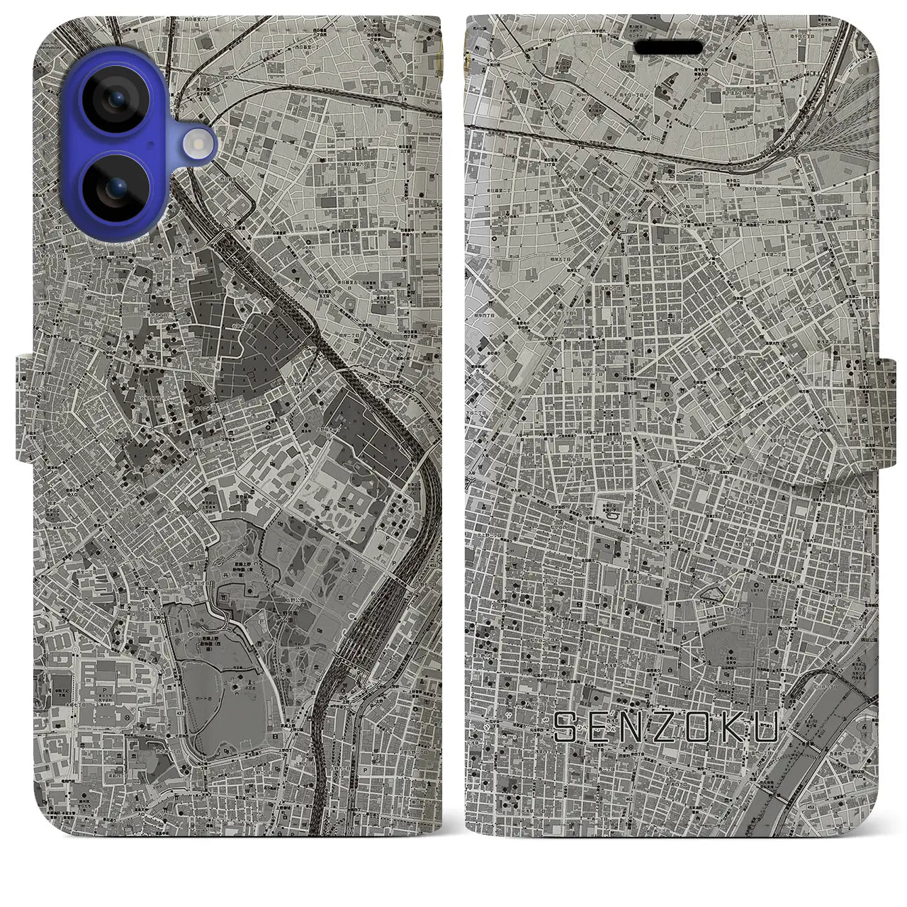 【千束(東京都)】地図柄iPhoneケース(手帳タイプ)モノトーン・iPhone 16 Pro Max 用