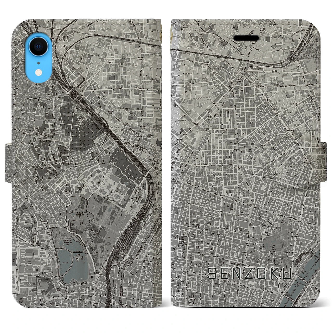【千束(東京都)】地図柄iPhoneケース(手帳タイプ)モノトーン・iPhone XR 用