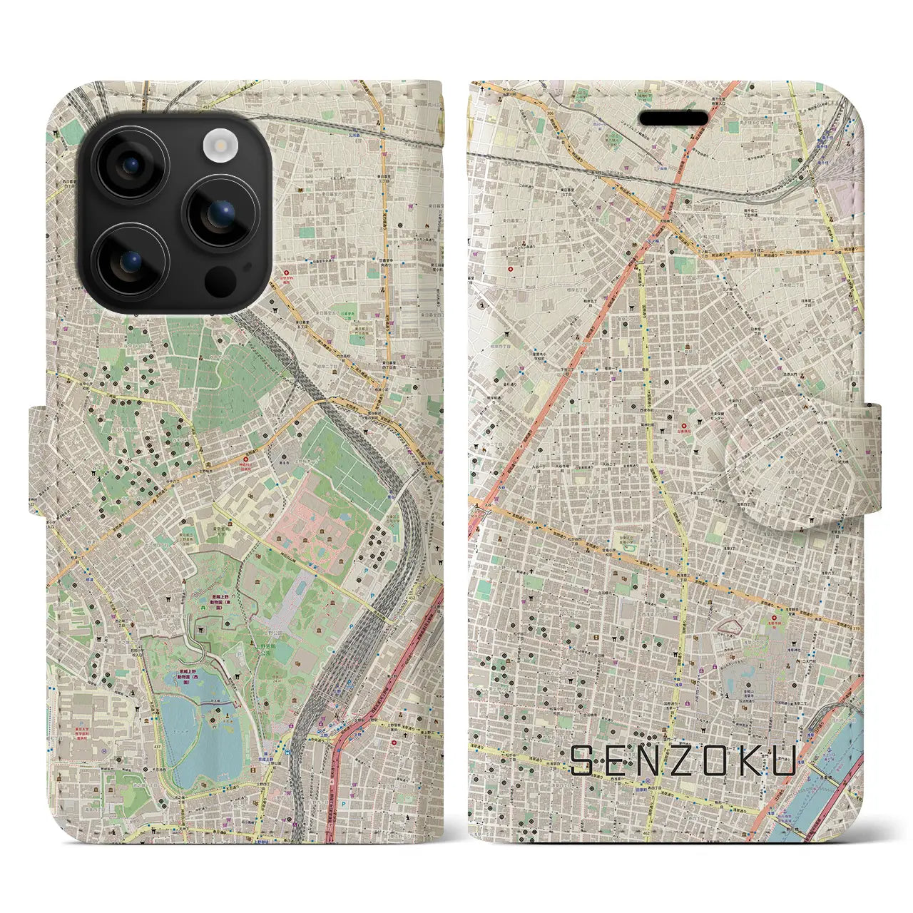 【千束(東京都)】地図柄iPhoneケース(手帳タイプ)ナチュラル・iPhone 16 用
