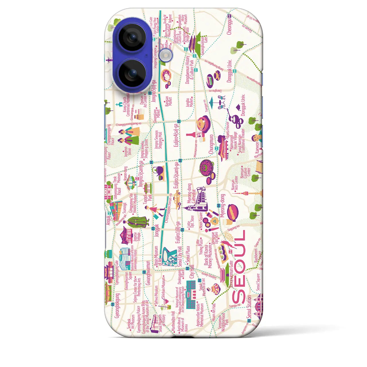 【ソウル(イラスト)】イラストマップiPhoneケース(バックカバータイプ)ダーク・iPhone 16 Pro Max 用