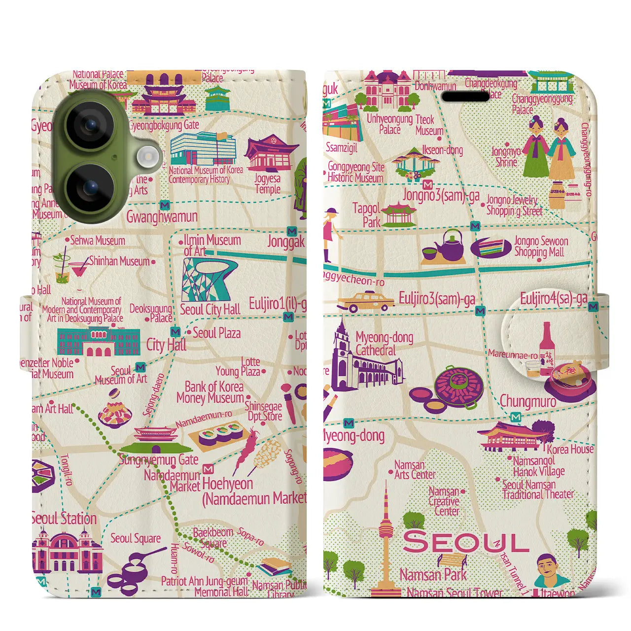 【ソウル】イラストマップiPhoneケース(手帳タイプ)