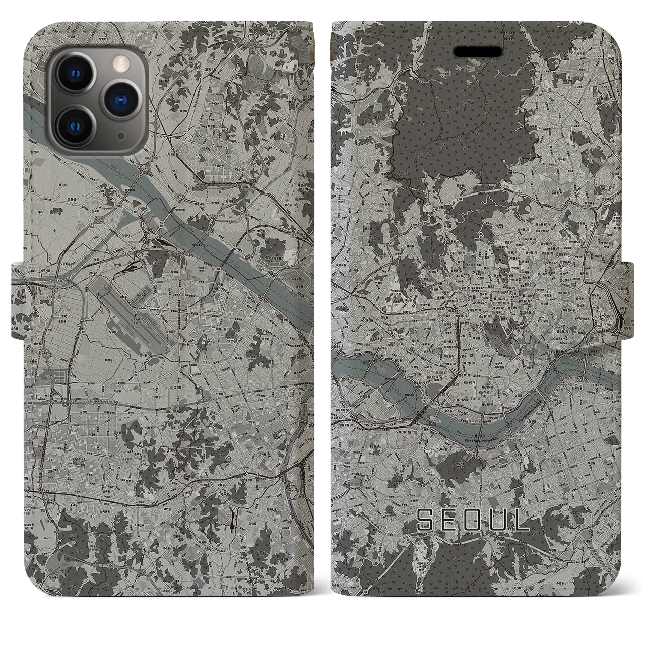 【ソウル(韓国)】地図柄iPhoneケース(手帳タイプ)モノトーン・iPhone 11 Pro Max 用