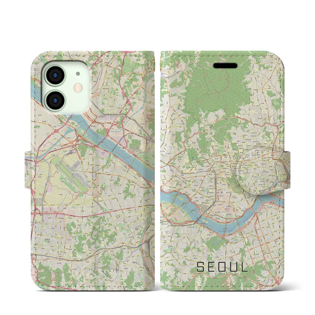【ソウル(韓国)】地図柄iPhoneケース(手帳タイプ)ナチュラル・iPhone 12 mini 用