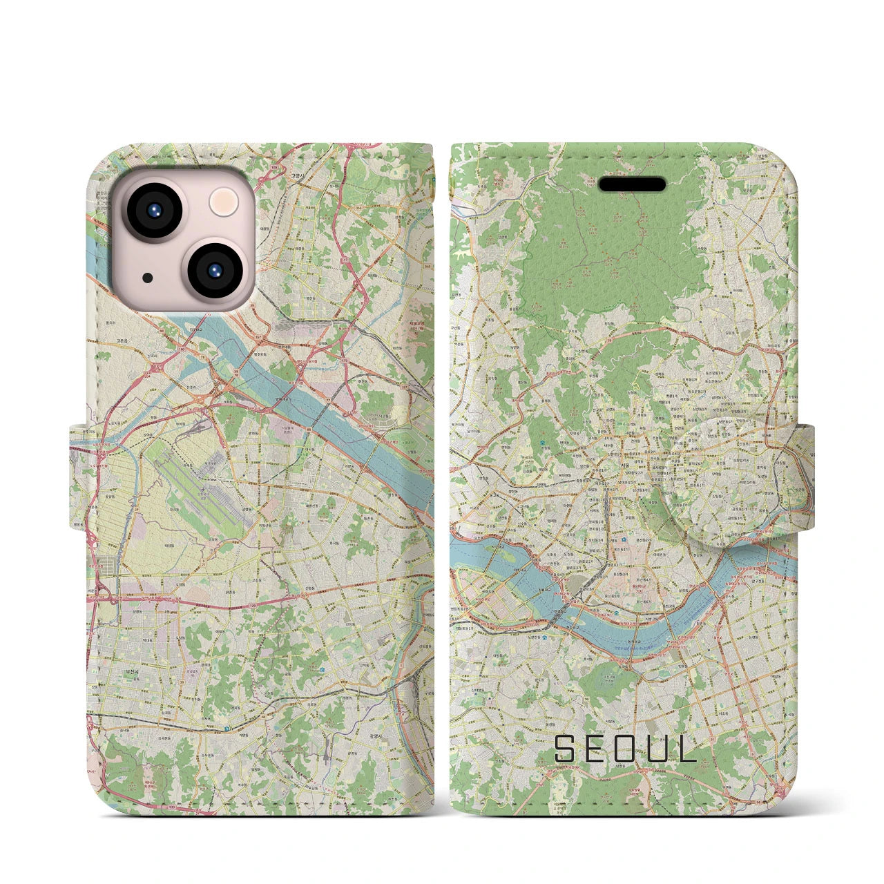 【ソウル(韓国)】地図柄iPhoneケース(手帳タイプ)ナチュラル・iPhone 13 mini 用