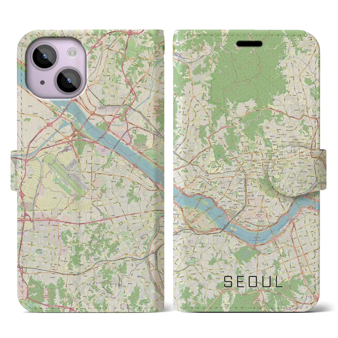 【ソウル(韓国)】地図柄iPhoneケース(手帳タイプ)ナチュラル・iPhone 14 用
