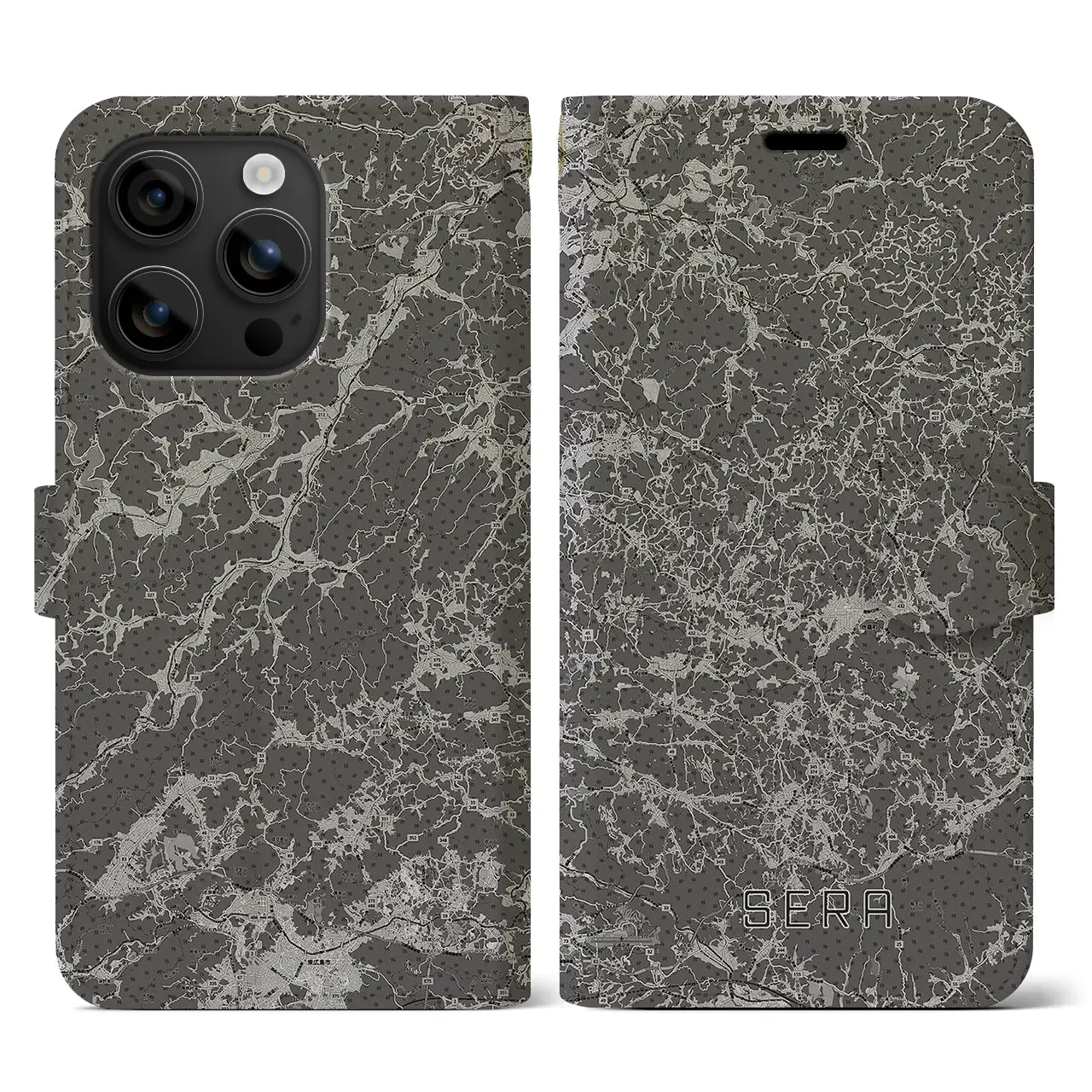 【世羅(広島県)】地図柄iPhoneケース(手帳タイプ)モノトーン・iPhone 16 用