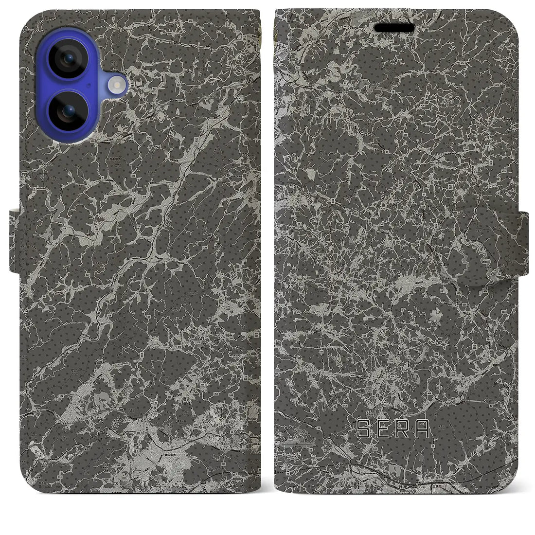 【世羅(広島県)】地図柄iPhoneケース(手帳タイプ)モノトーン・iPhone 16 Pro Max 用