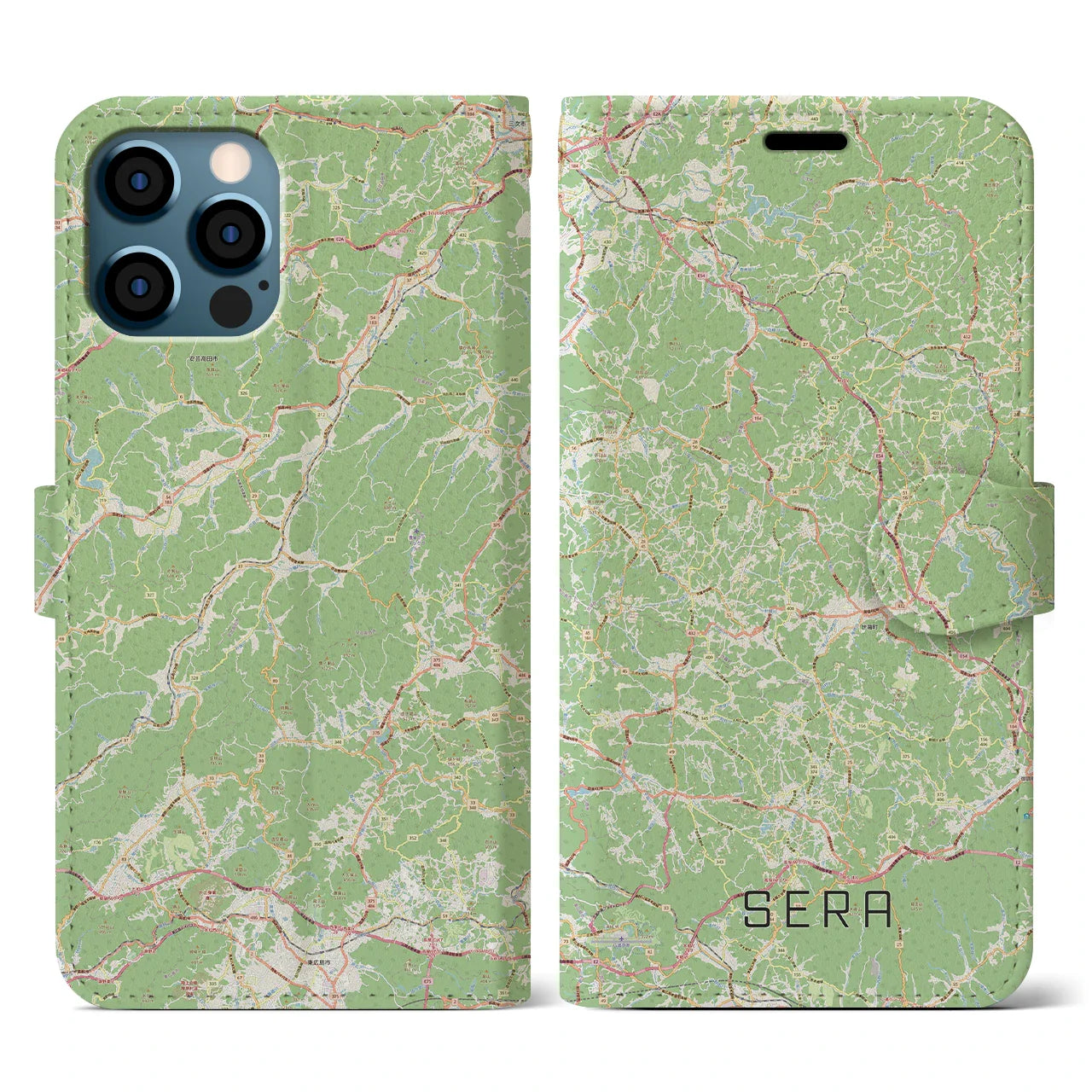 【世羅(広島県)】地図柄iPhoneケース(手帳タイプ)ナチュラル・iPhone 12 / 12 Pro 用