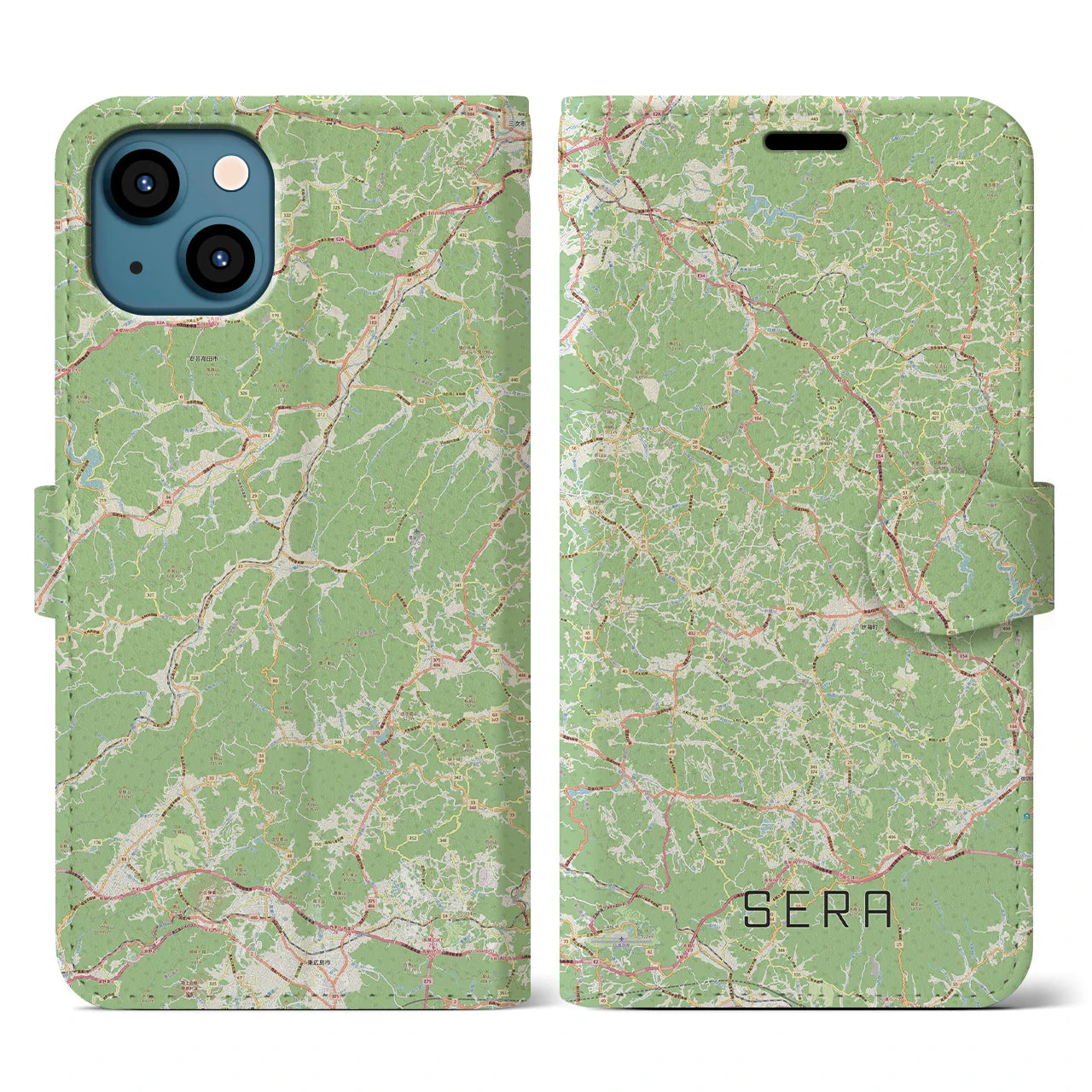 【世羅(広島県)】地図柄iPhoneケース(手帳タイプ)ナチュラル・iPhone 13 用