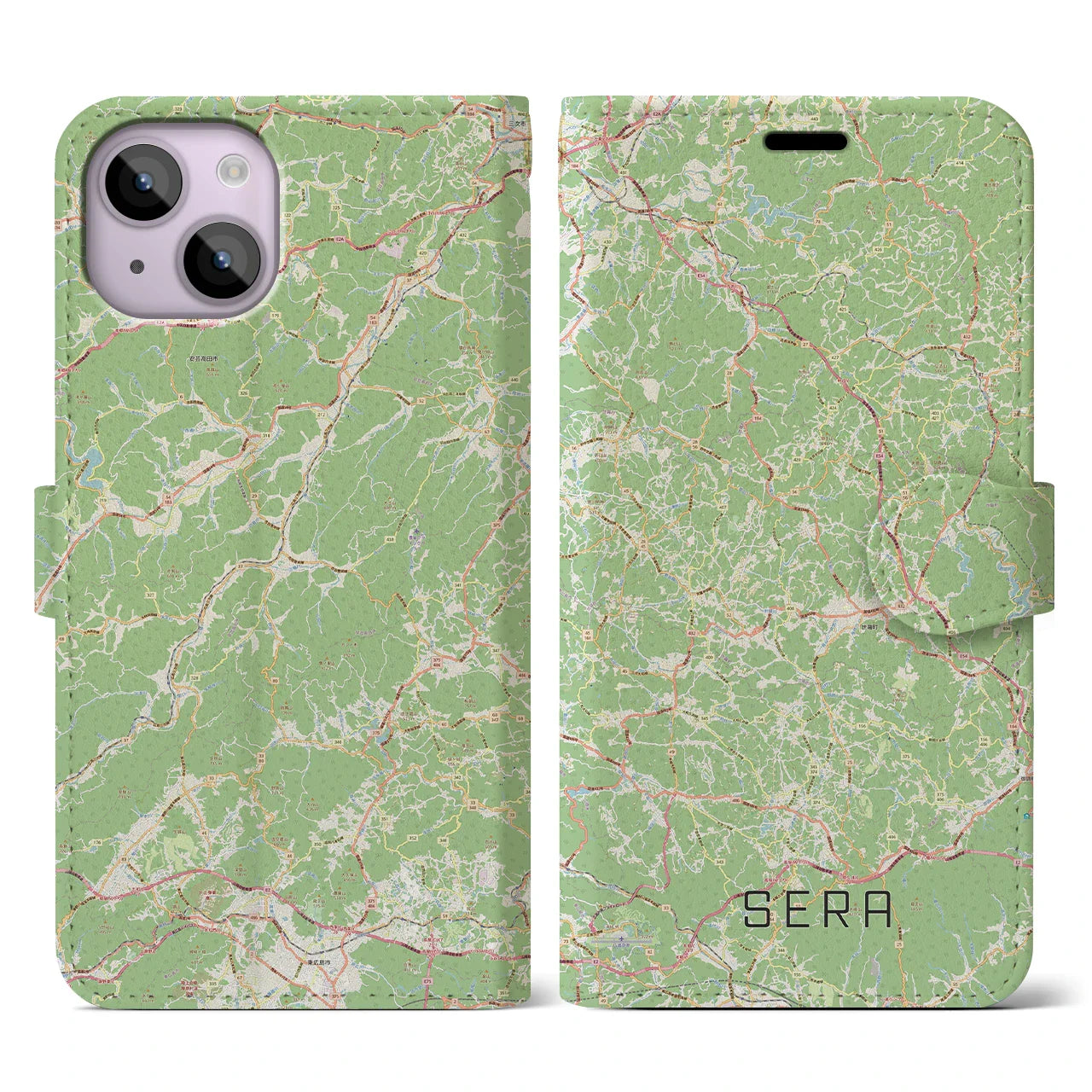 【世羅(広島県)】地図柄iPhoneケース(手帳タイプ)ナチュラル・iPhone 14 用