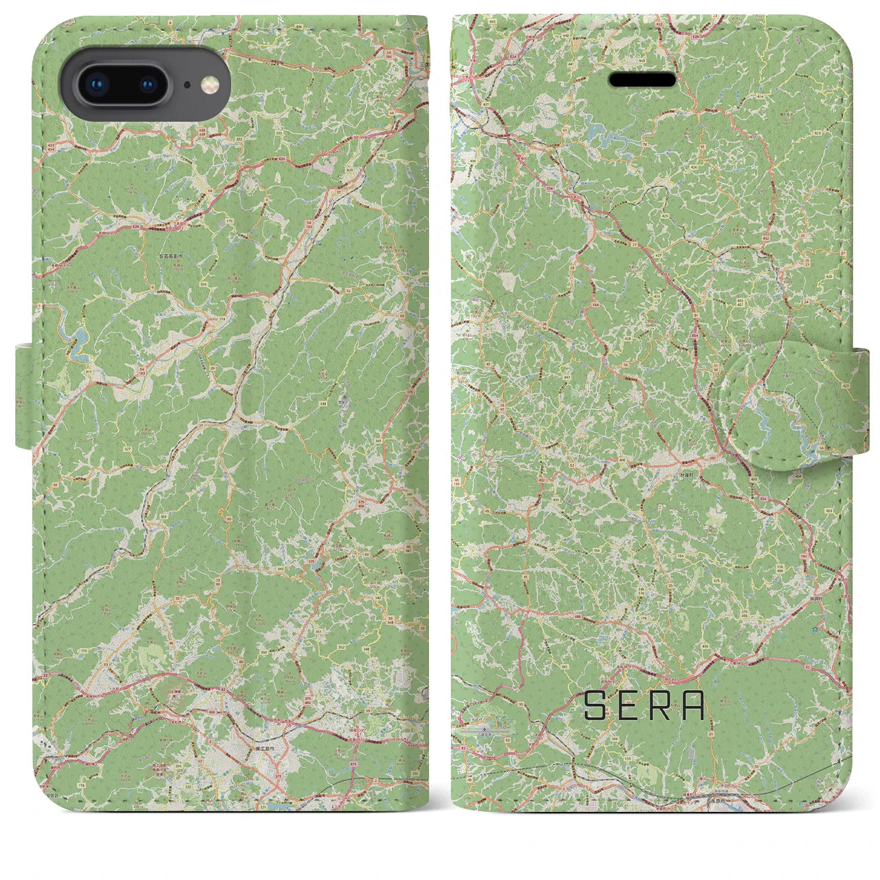 【世羅(広島県)】地図柄iPhoneケース(手帳タイプ)ナチュラル・iPhone 8Plus /7Plus / 6sPlus / 6Plus 用