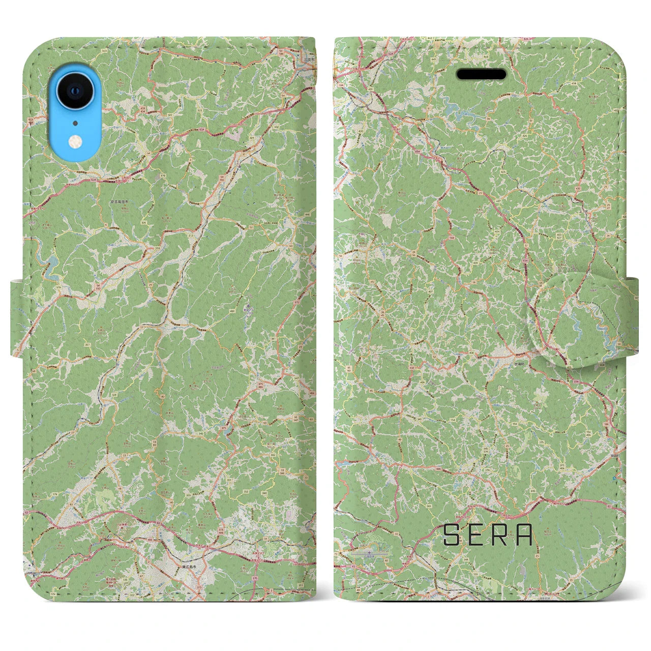 【世羅(広島県)】地図柄iPhoneケース(手帳タイプ)ナチュラル・iPhone XR 用