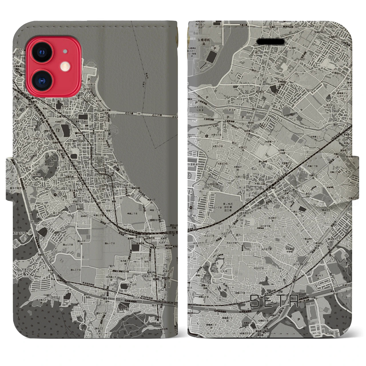 【瀬田(滋賀県)】地図柄iPhoneケース(手帳タイプ)