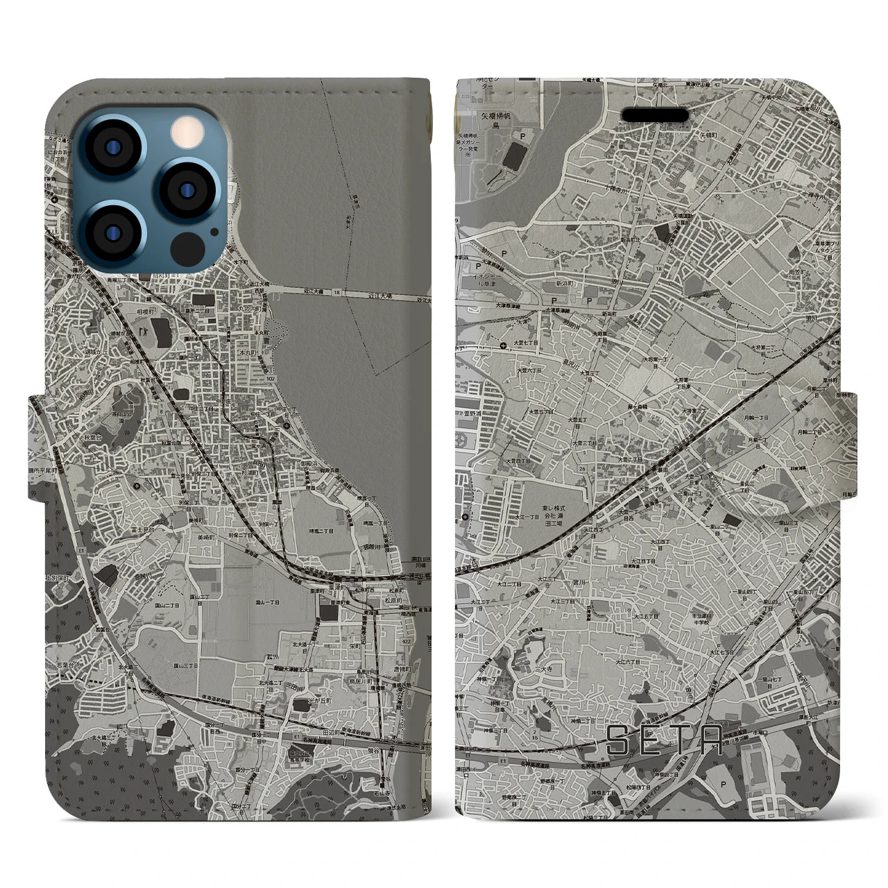 【瀬田(滋賀県)】地図柄iPhoneケース(手帳タイプ)