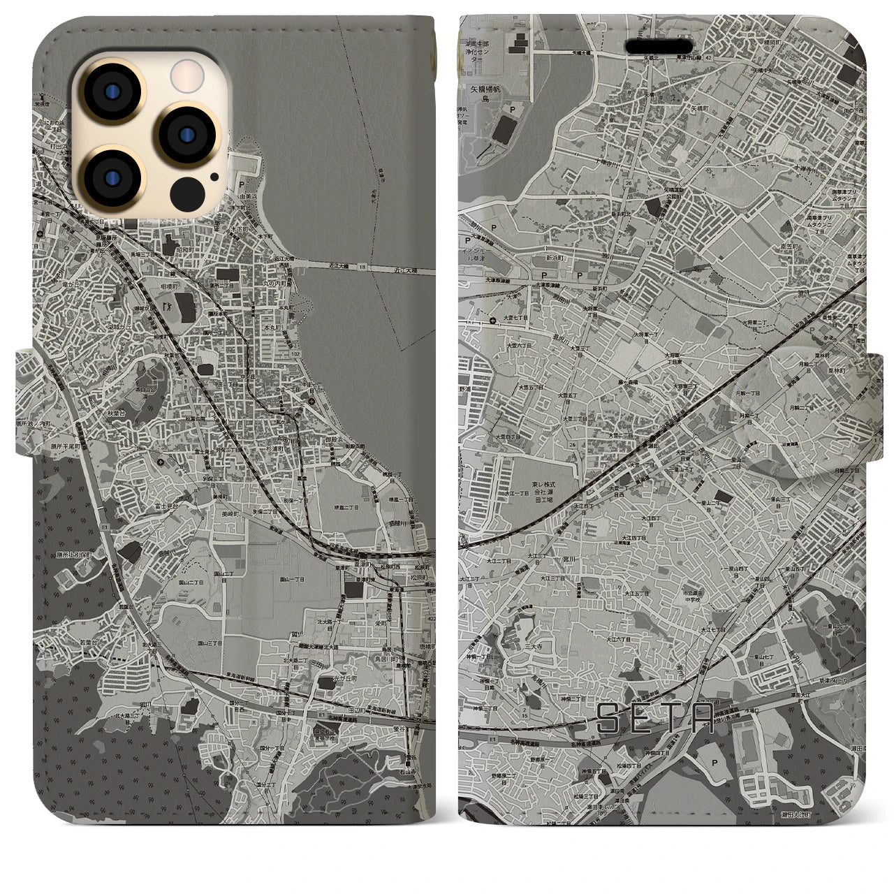 【瀬田(滋賀県)】地図柄iPhoneケース(手帳タイプ)