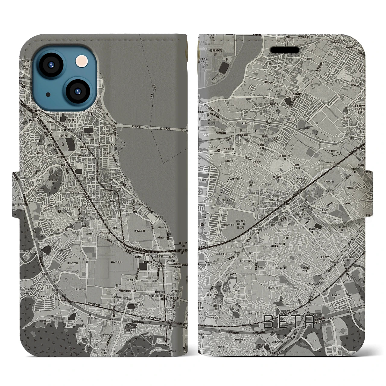 【瀬田(滋賀県)】地図柄iPhoneケース(手帳タイプ)