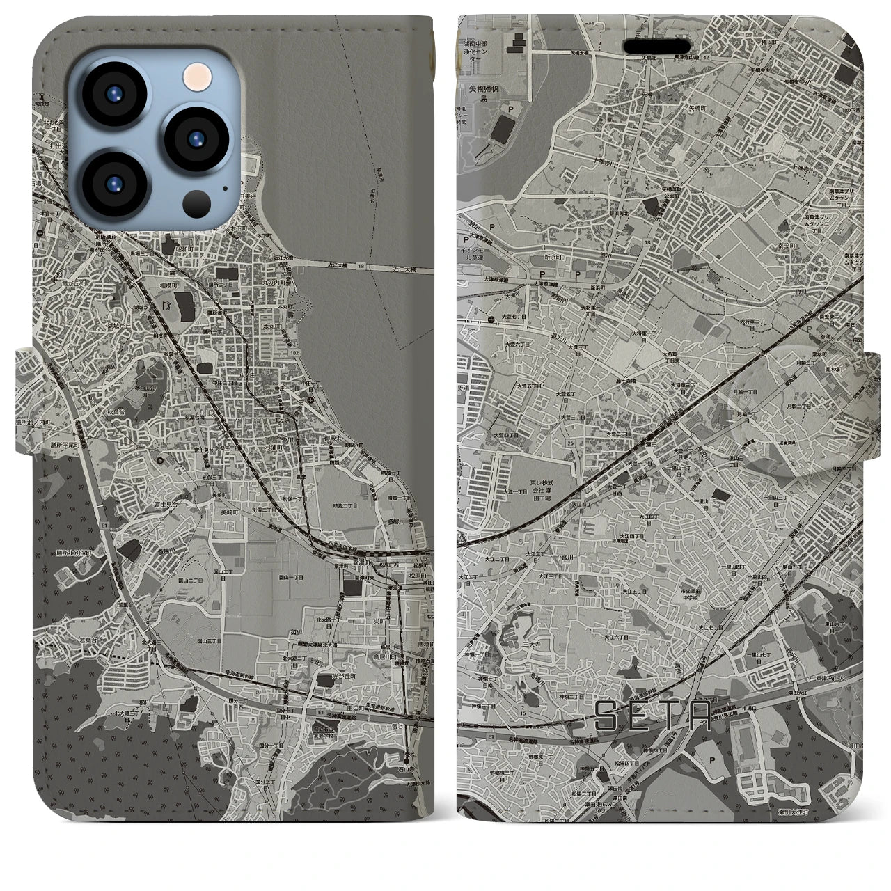 【瀬田(滋賀県)】地図柄iPhoneケース(手帳タイプ)