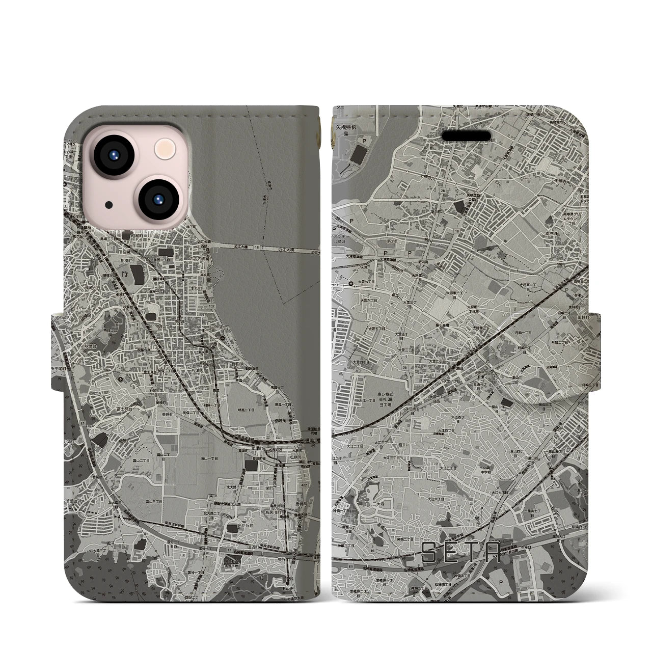 【瀬田(滋賀県)】地図柄iPhoneケース(手帳タイプ)