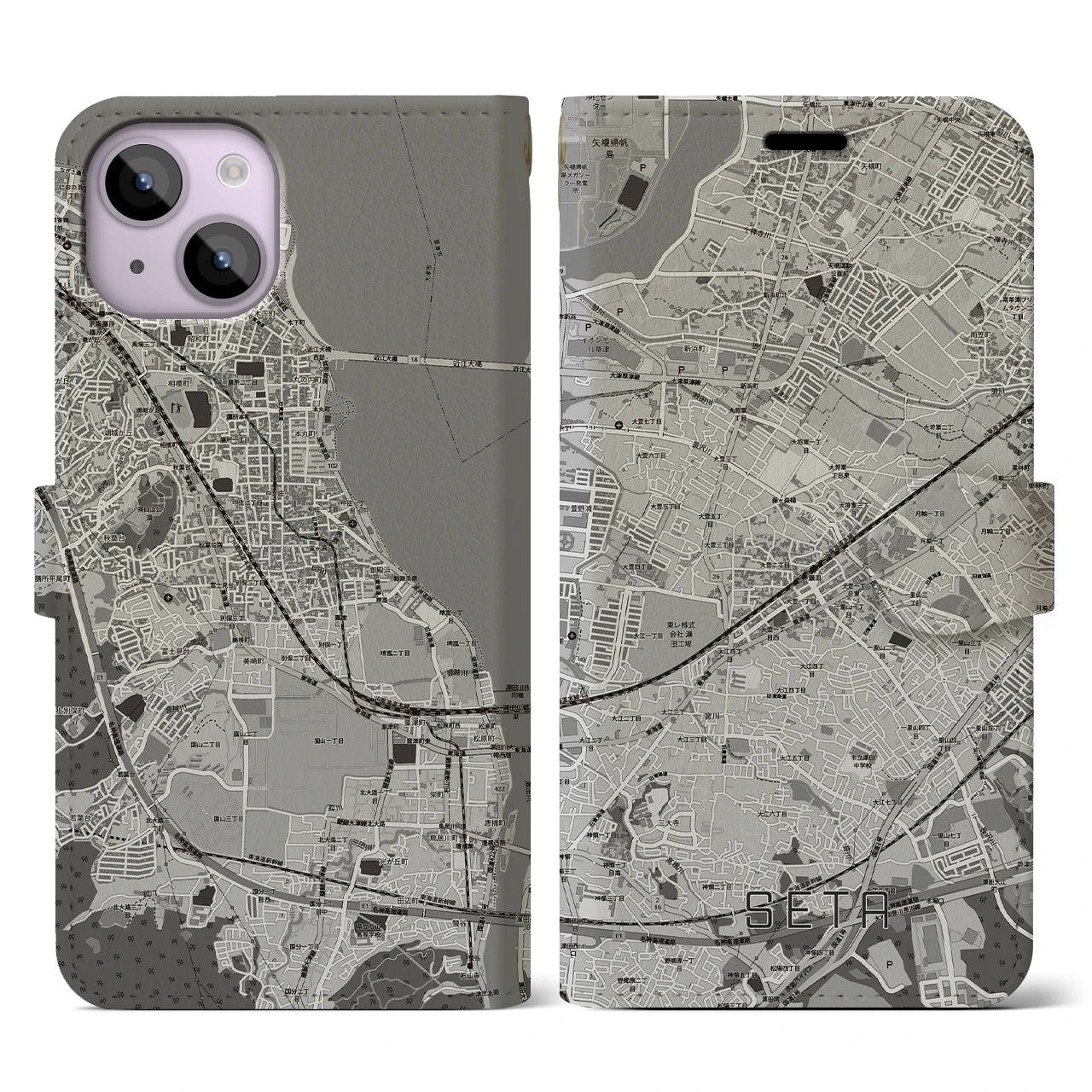 【瀬田(滋賀県)】地図柄iPhoneケース(手帳タイプ)