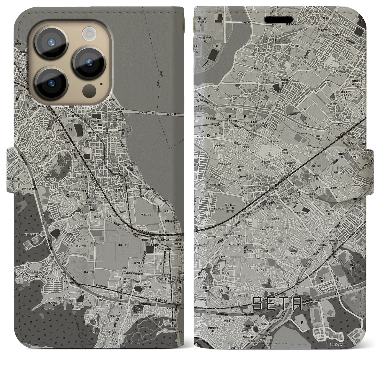 【瀬田(滋賀県)】地図柄iPhoneケース(手帳タイプ)