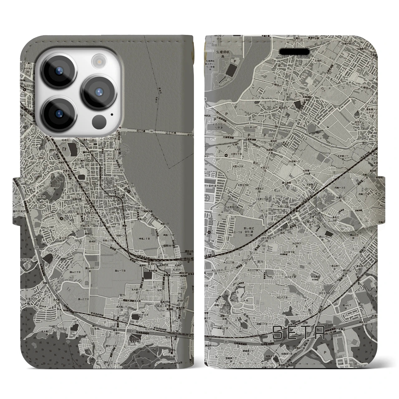 【瀬田(滋賀県)】地図柄iPhoneケース(手帳タイプ)