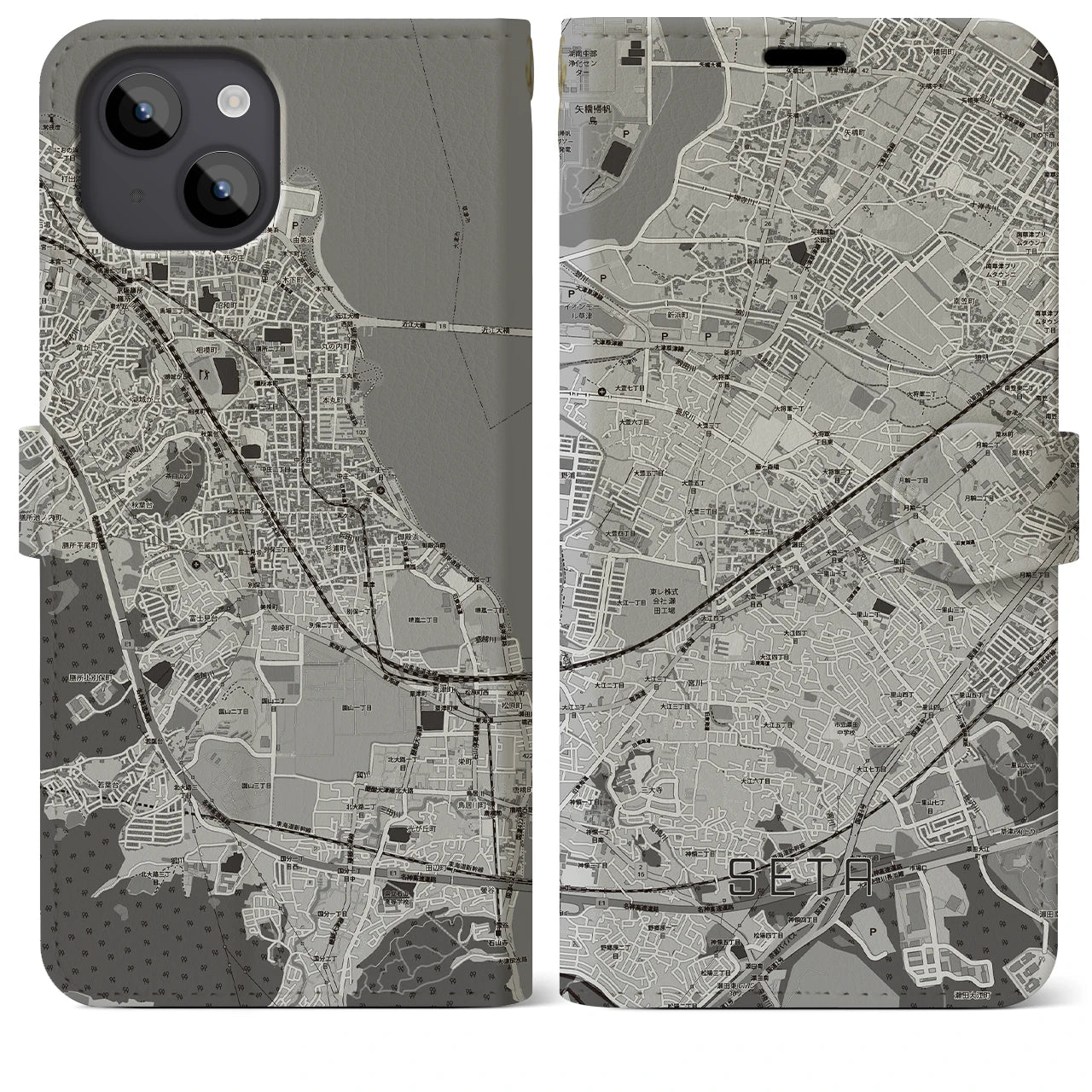 【瀬田(滋賀県)】地図柄iPhoneケース(手帳タイプ)