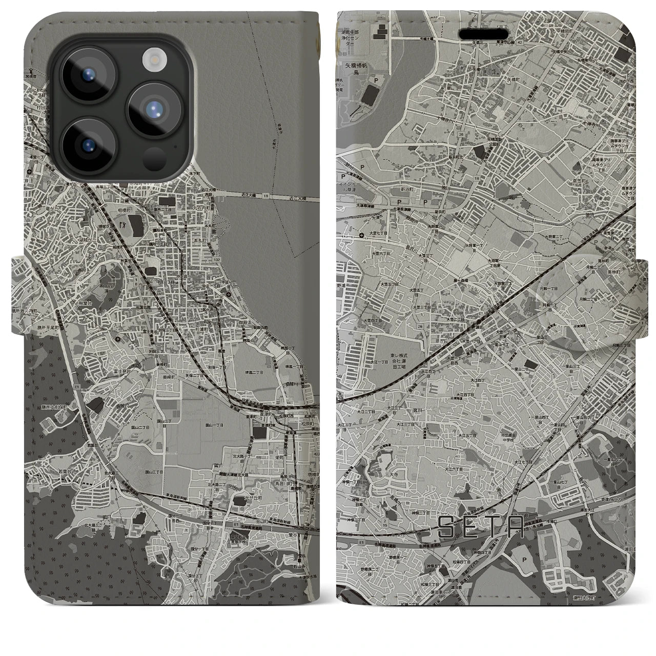 【瀬田(滋賀県)】地図柄iPhoneケース(手帳タイプ)