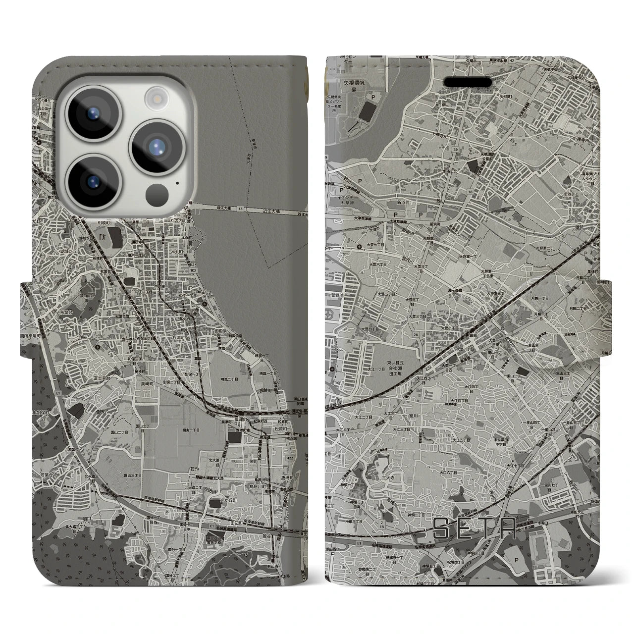 【瀬田(滋賀県)】地図柄iPhoneケース(手帳タイプ)