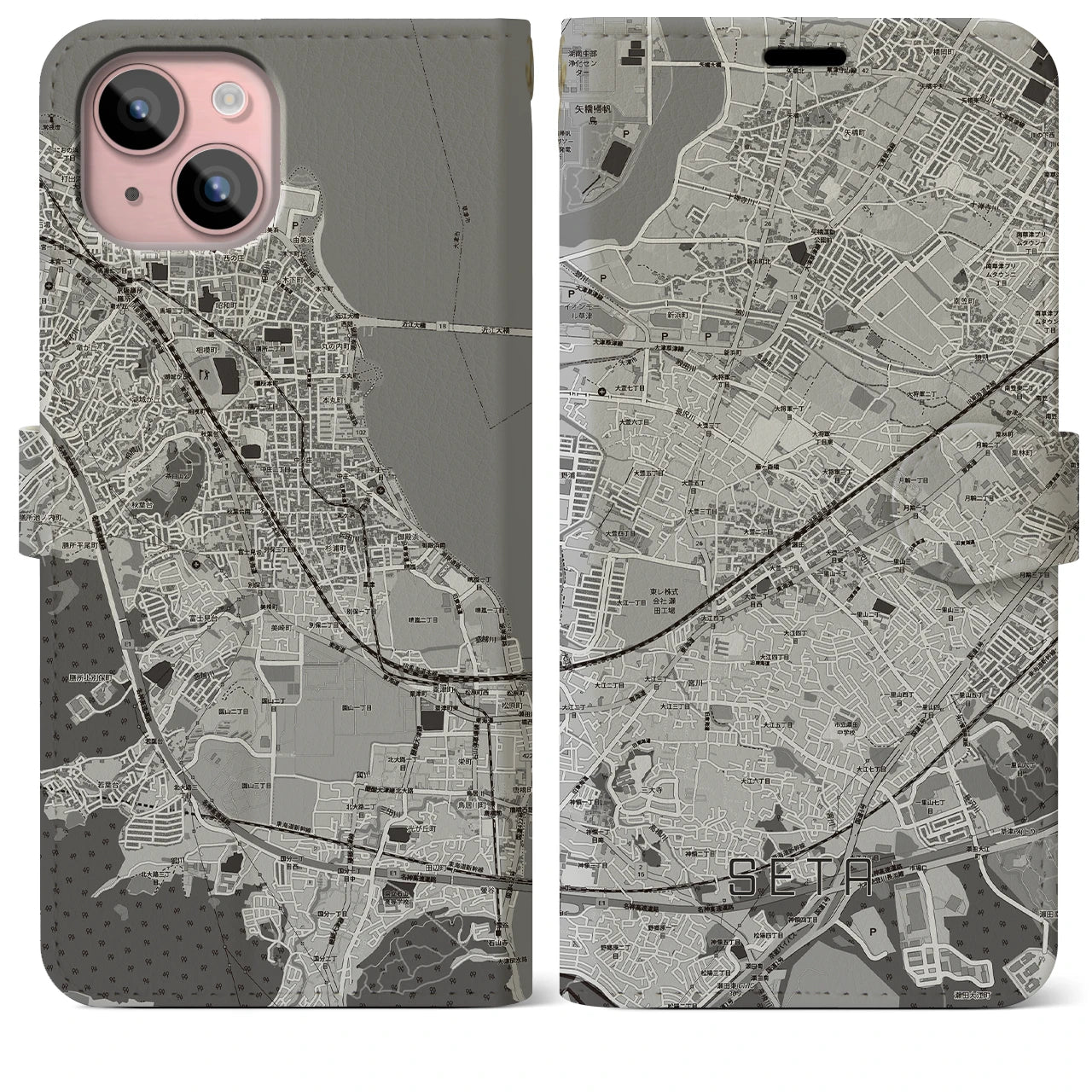 【瀬田(滋賀県)】地図柄iPhoneケース(手帳タイプ)