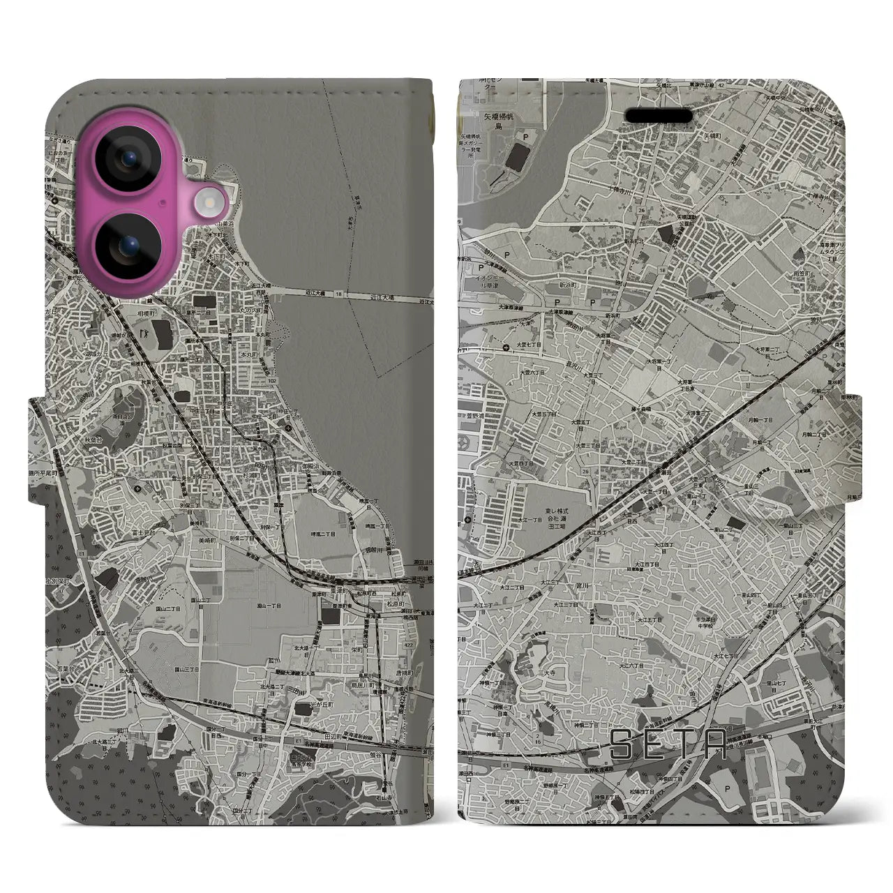 【瀬田(滋賀県)】地図柄iPhoneケース(手帳タイプ)