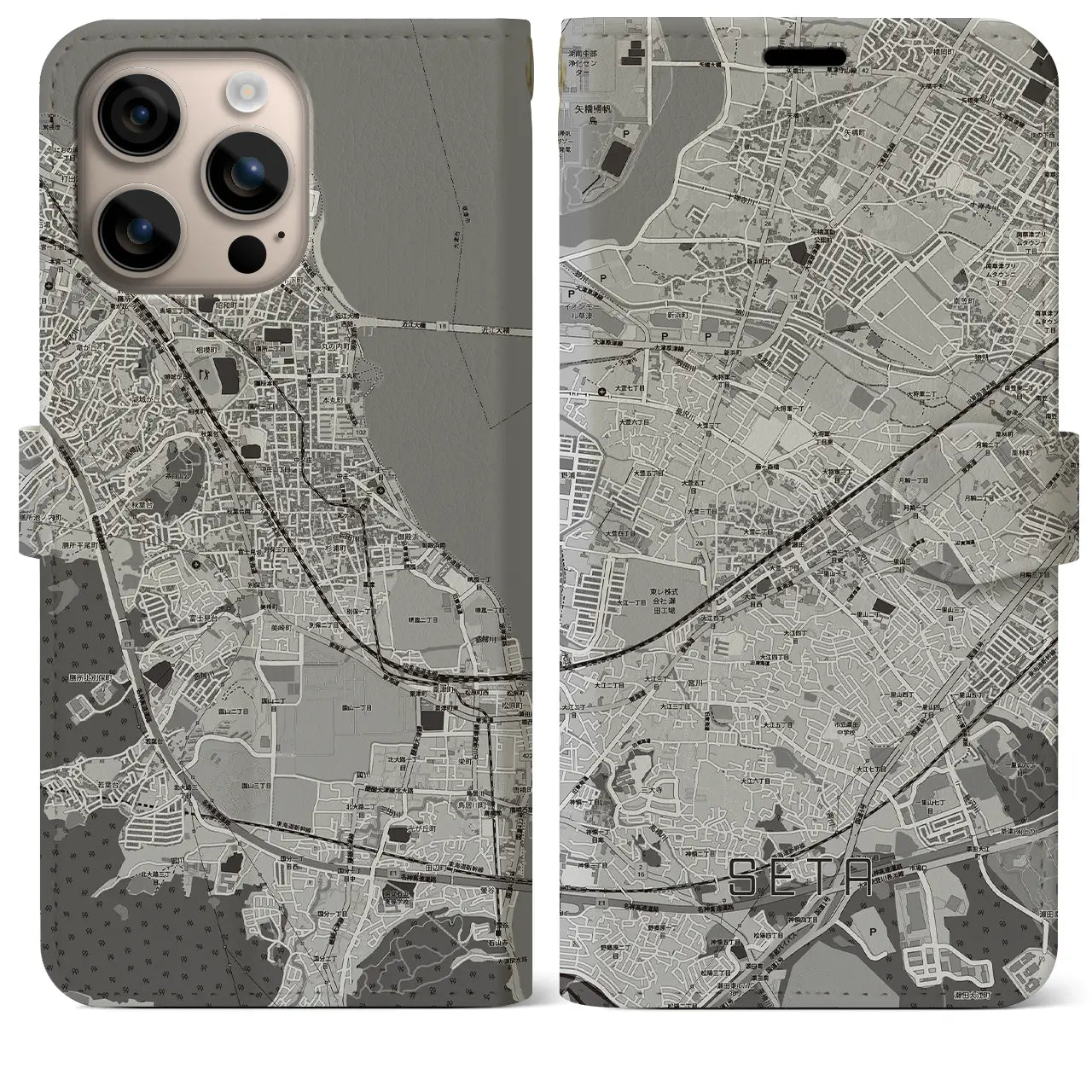 【瀬田(滋賀県)】地図柄iPhoneケース(手帳タイプ)