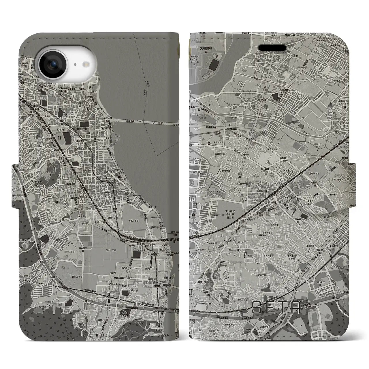 【瀬田(滋賀県)】地図柄iPhoneケース(手帳タイプ)