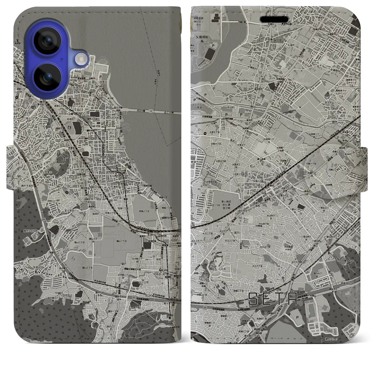 【瀬田(滋賀県)】地図柄iPhoneケース(手帳タイプ)