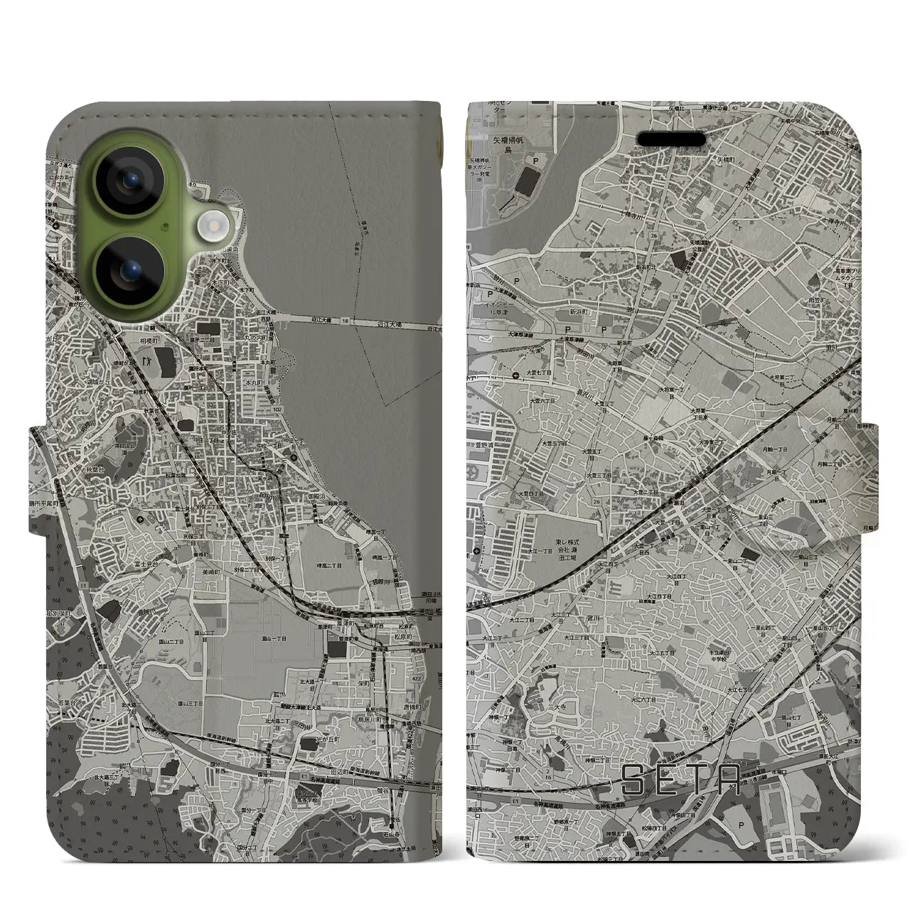 【瀬田(滋賀県)】地図柄iPhoneケース(手帳タイプ)